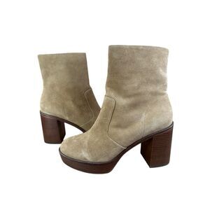 NWOB Vince Camuto Taupe Suede Platform Block Heel Ankle Boots Size 8.5
